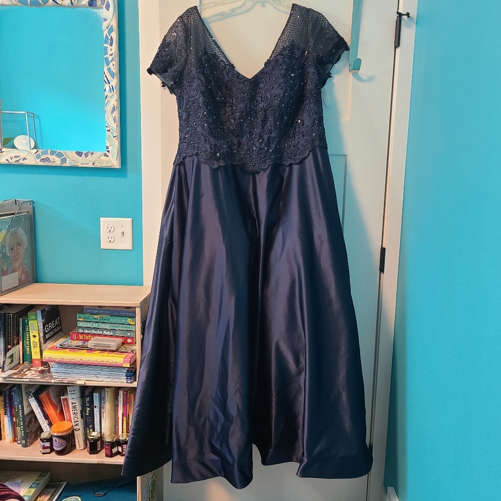 Elegant navy gown with crinoline